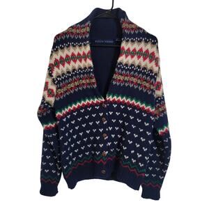 Birch Bros Shetland Wool Fair Isle Nordic Knit Rollneck Button Sweater Small 90s